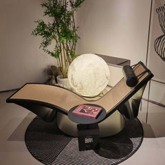 Vintage Chaise Lounge Chair in Cane Wood Black