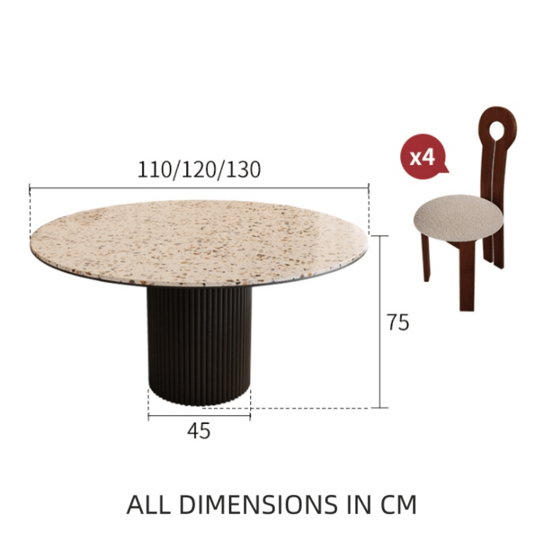 Round terrazzo dining table with durable design, perfect for home gatherings