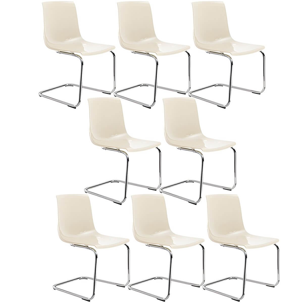 Scandinavian style plastic and acrylic dining side chair with silver legs, non-upholstered design