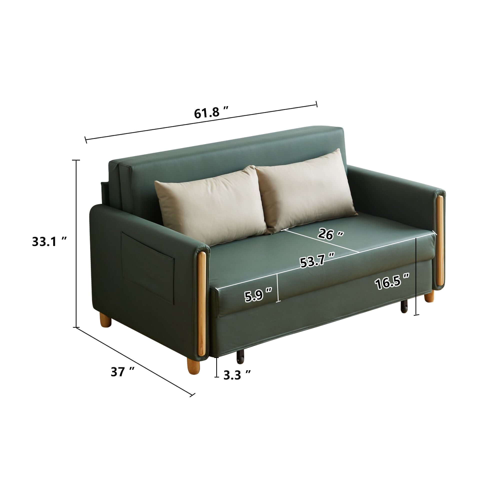 Convertible 3-in-1 sleeper sofa with pull-out bed and storage space
