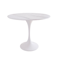 Minimalist 35.43" White Rock Slab Round Dining Table