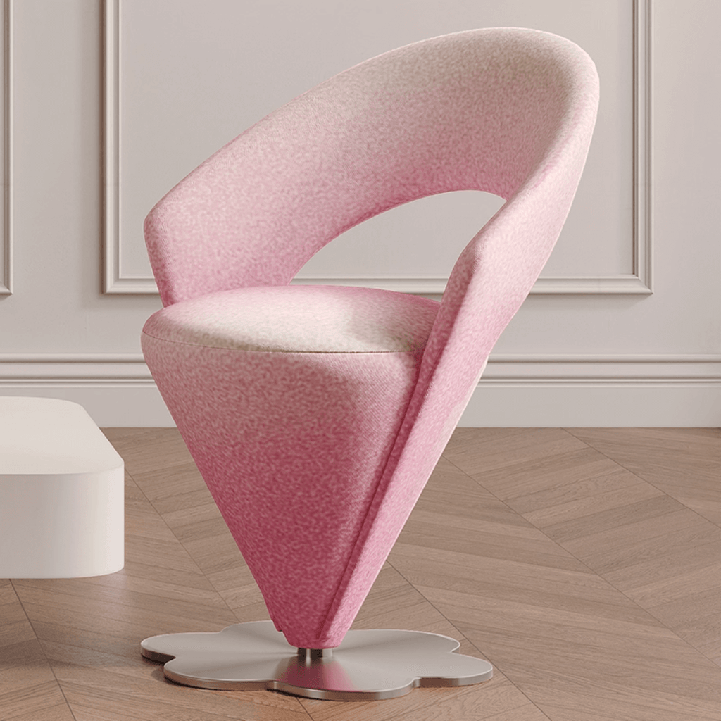 Pink and khaki Luxe Cone vanity stool with swivel feature for stylish seating