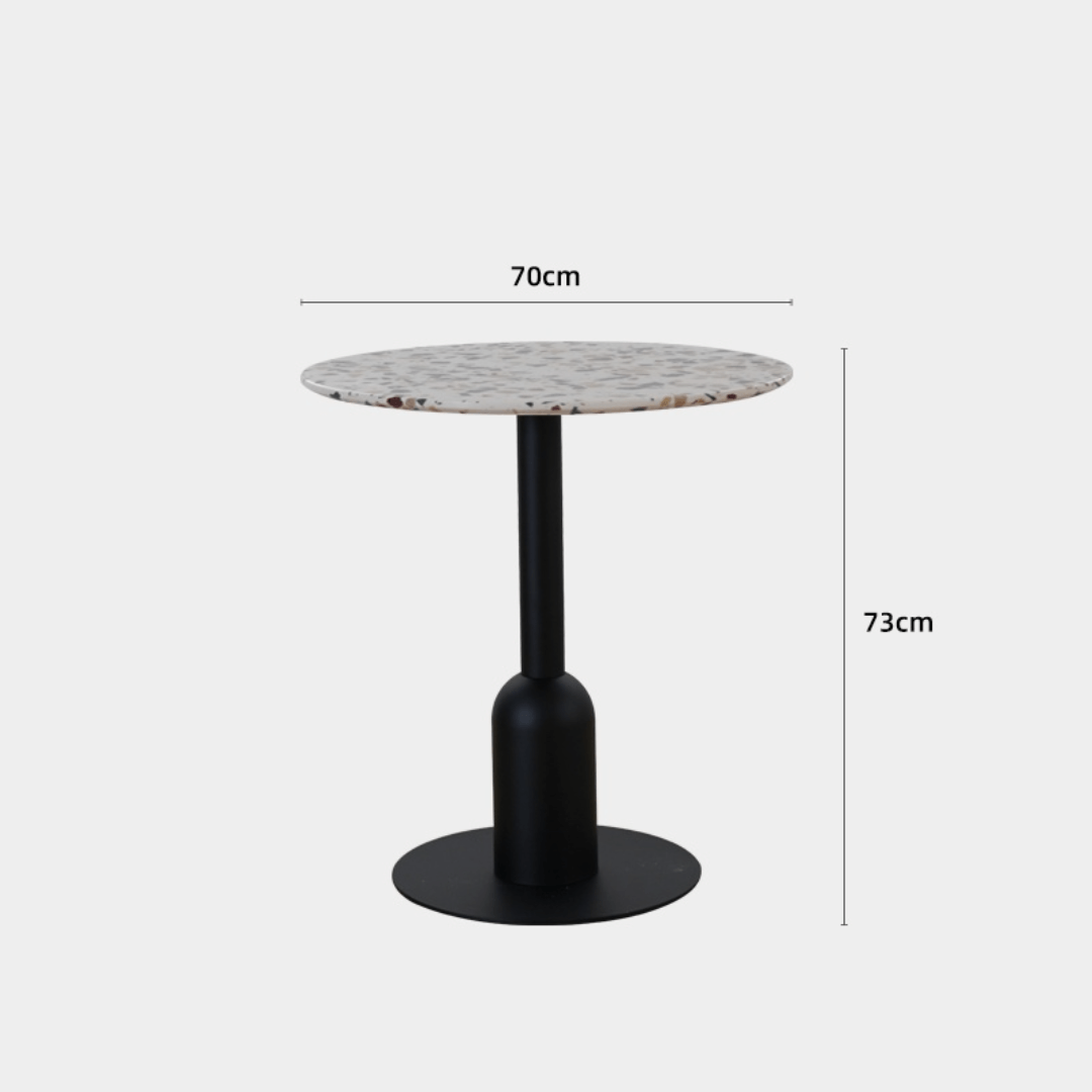 Round terrazzo table ideal for dining or office use with versatile design