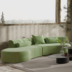 109" Modern Green Curved Velvet Sectional Sofa 4Seater Couch Upholstered with Pillows