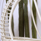 Metal porch swing with tropical olive green, auburn, and rose cushions, includes stand and chain