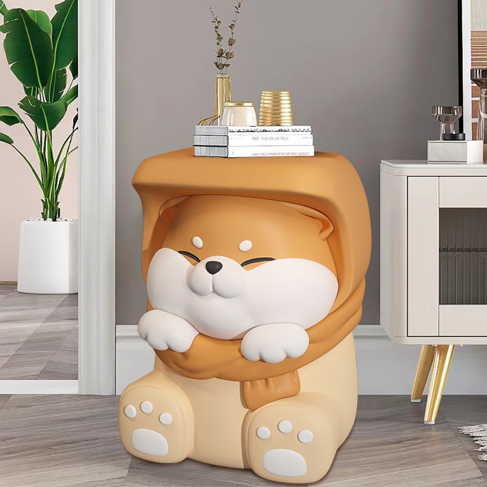 Resin cute dog-shaped side table and footstool for living room floor