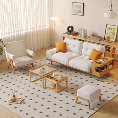 Japandi Wooden Base Sofa with Integrated Cat Den