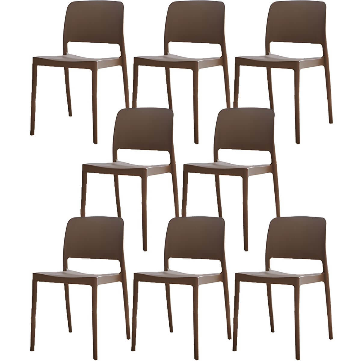 Scandinavian plastic and acrylic dining chair with low backrest and armless design