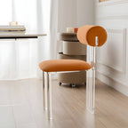 Contemporary upholstered dining chair with clear acrylic frame for kitchen seating