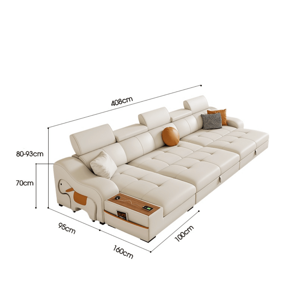 Space-saving sofa bed with a cute pony stool, perfect transformable furniture for small spaces