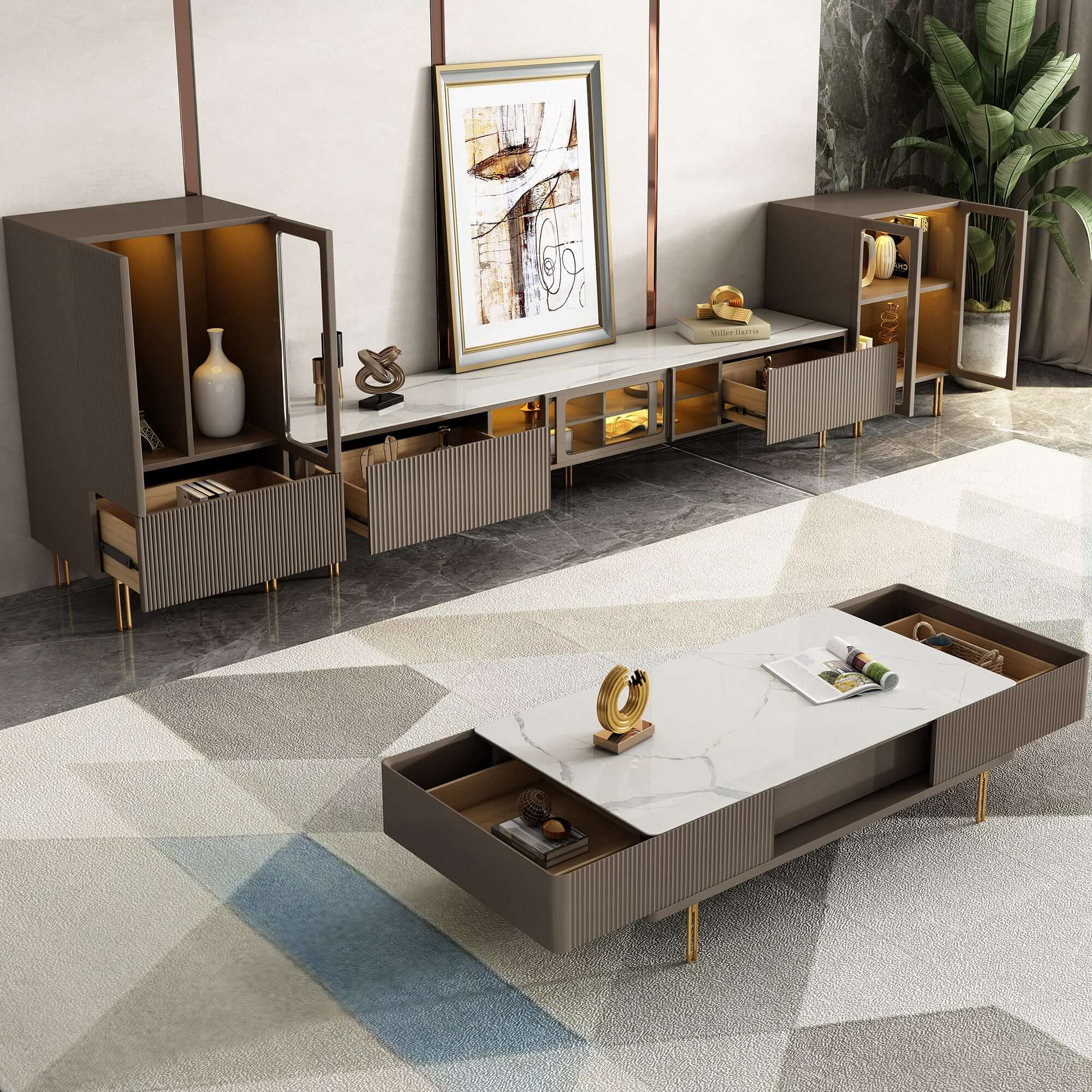 Modern 78.7-inch TV stand media console with drawers for stylish living room storage