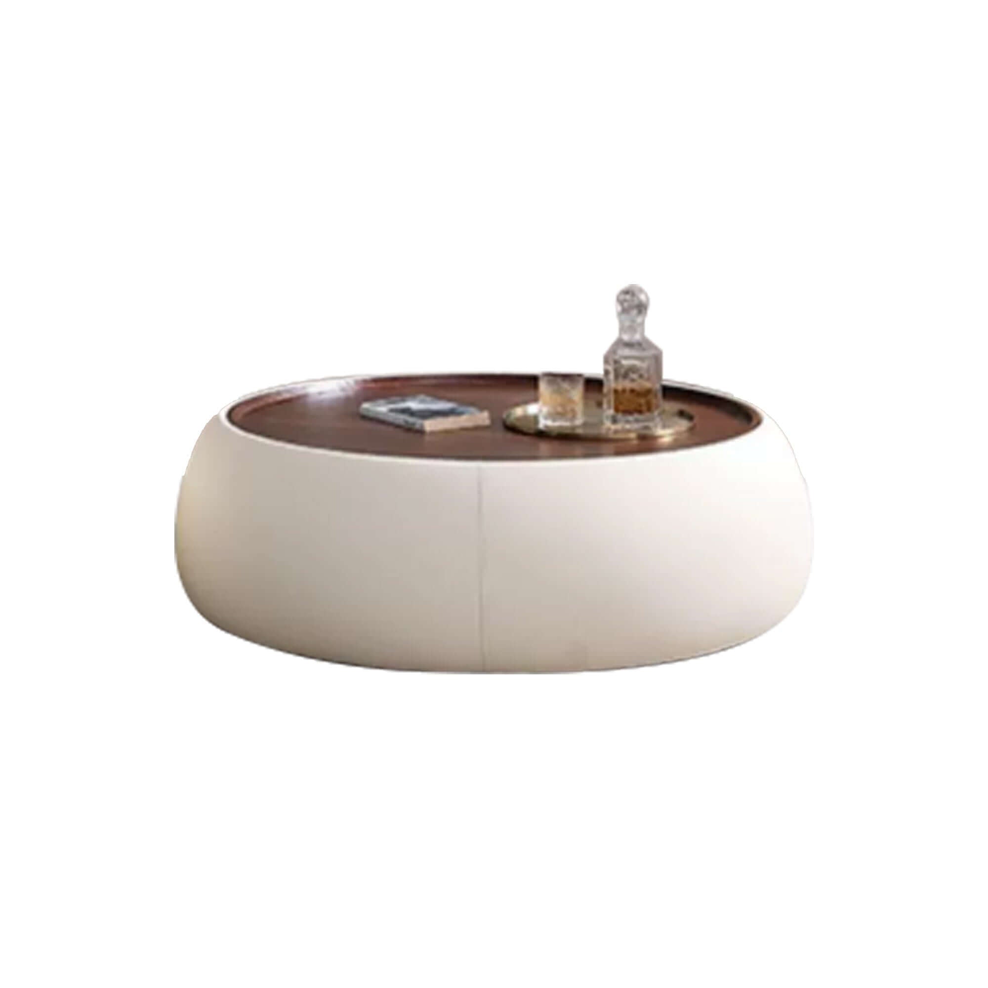Modern round coffee table with storage, featuring a light luxury design