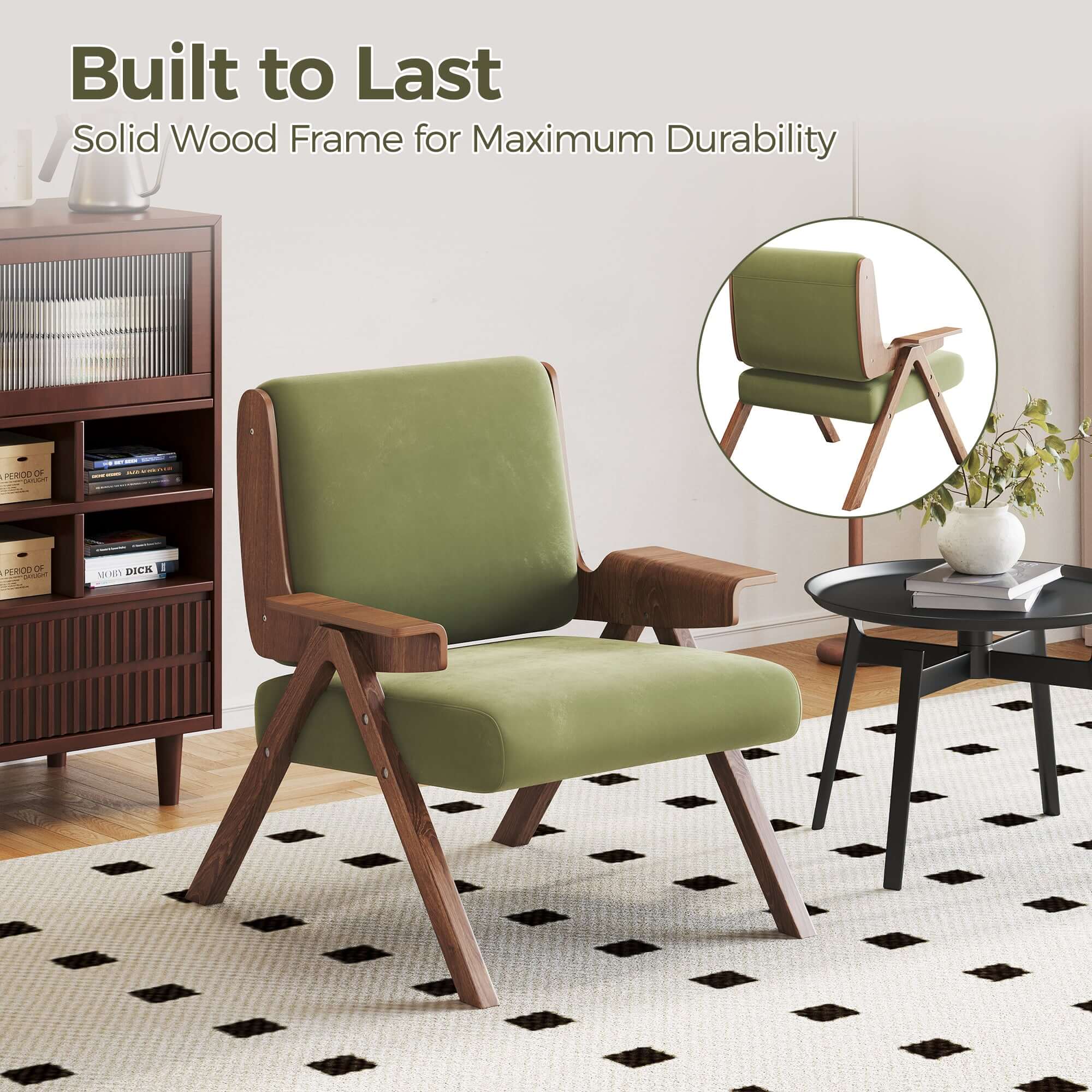 Comfortable upholstered velvet leisure chair with armrest for stylish seating