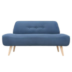 Small Scandinavian style sofa with wood frame and solid color polyester upholstery
