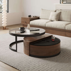 Black & Walnut Round 360-Degree Rotation Coffee Table Set Storage