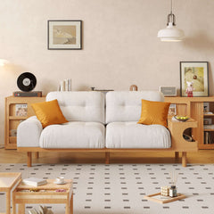 Japandi Wooden Base Sofa with Integrated Cat Den