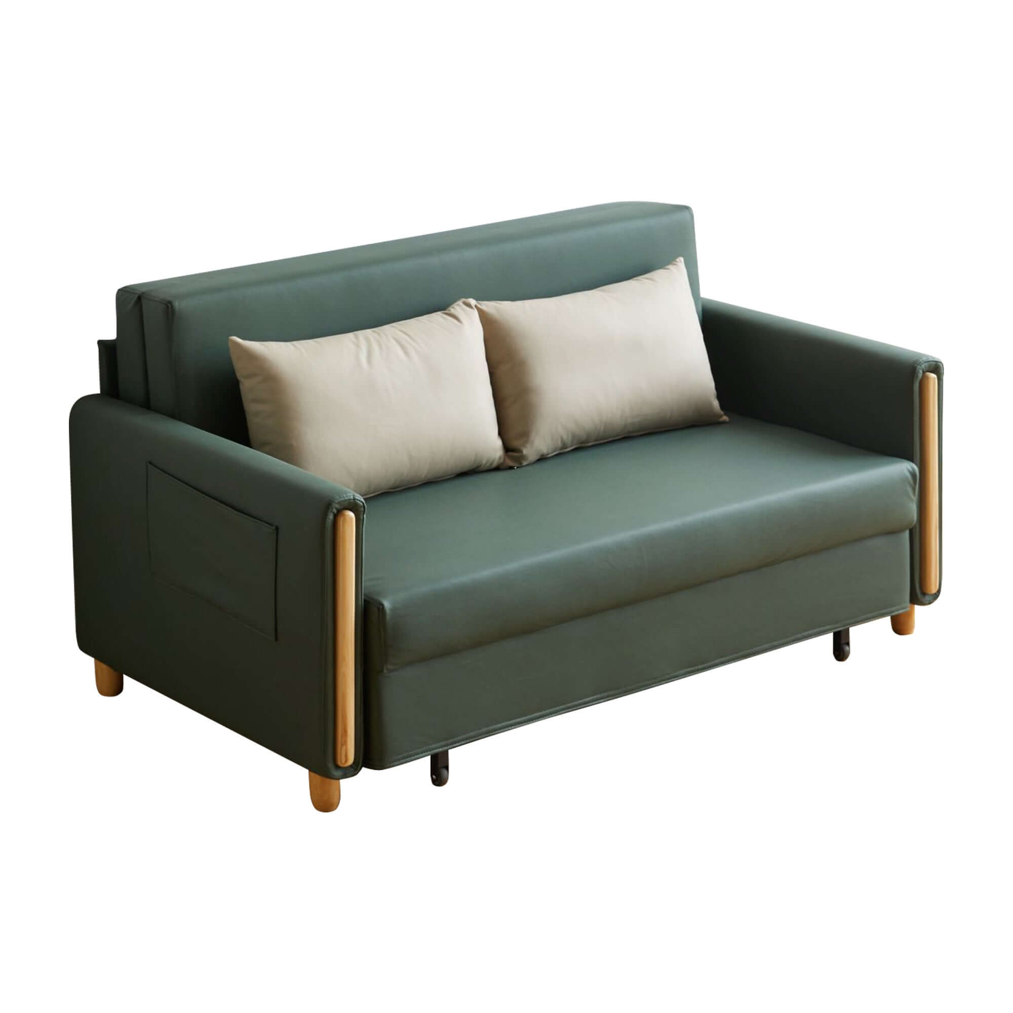 Convertible 3-in-1 sleeper sofa with pull-out bed and storage space