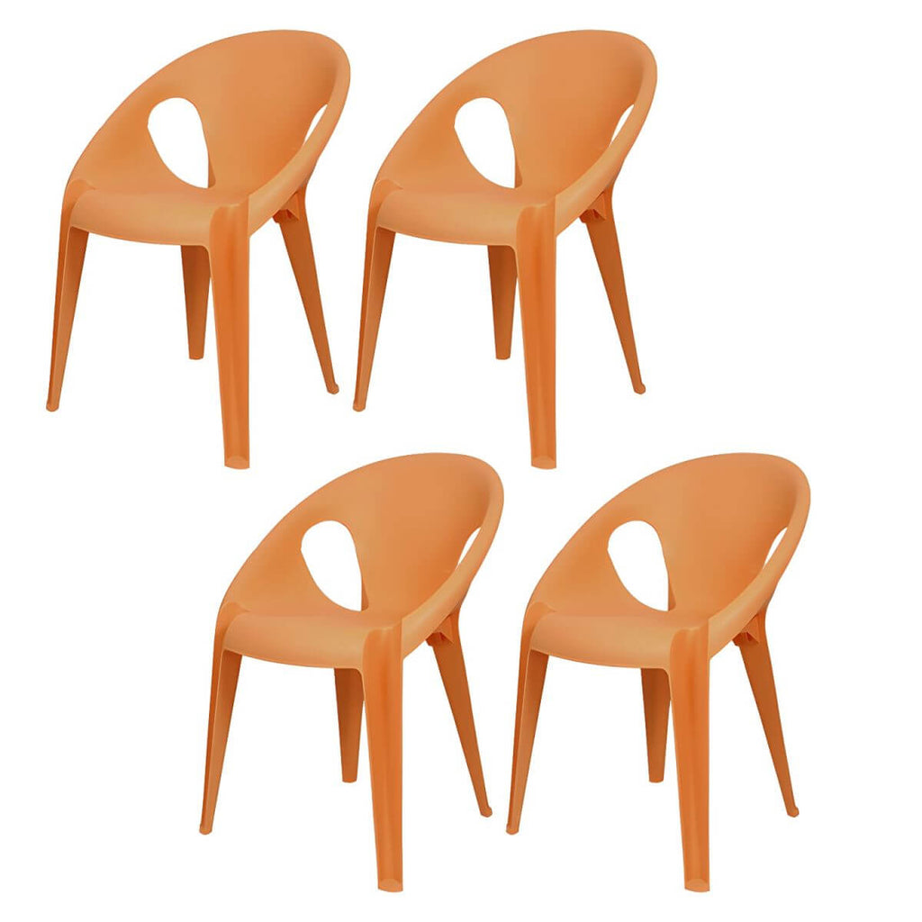 Stackable modern arm chair with open back made of plastic and acrylic for dining