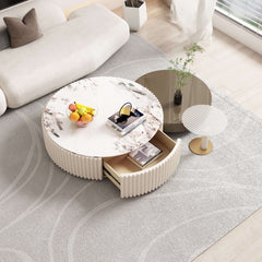 White & Grey Nesting Coffee Table Set of 3 with Storage & Stone Top