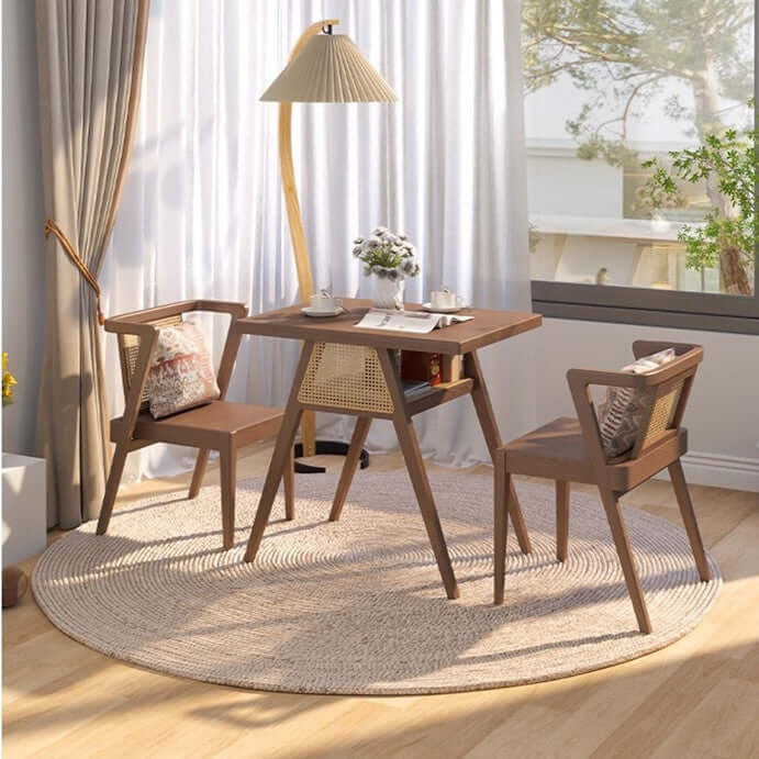 80CM Solid Wood Dining Set With 2 Chairs - Walnut