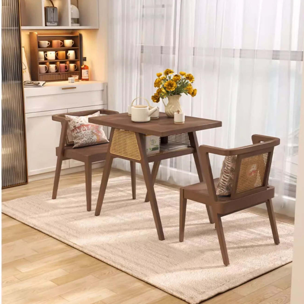 80CM Solid Wood Dining Set With 2 Chairs - Walnut