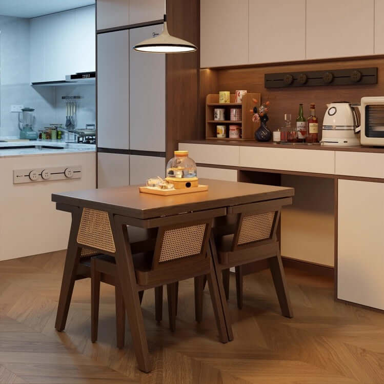 80CM Solid Wood Dining Set With 2 Chairs - Walnut Secondary image