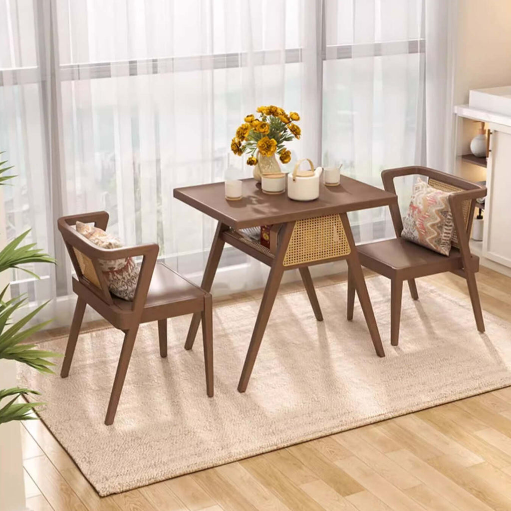 80CM Solid Wood Dining Set With 2 Chairs - Walnut