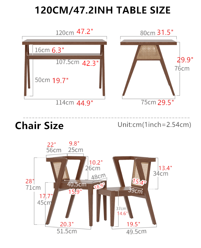 80CM Solid Wood Dining Set With 2 Chairs - Walnut