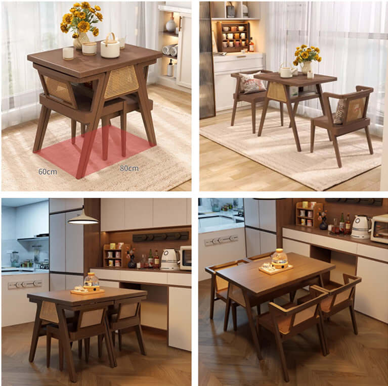 80CM Solid Wood Dining Set With 2 Chairs - Walnut Main Product Image Hauptbild