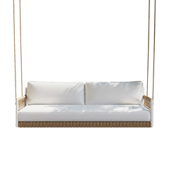 Ropipe Outdoor 2-Seater Swing Sofa in Khaki with Hand Woven Rope & White Cushion