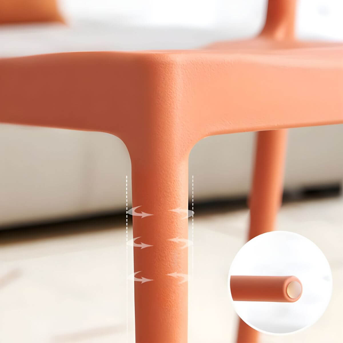 Scandinavian plastic and acrylic dining chair with low backrest and armless design