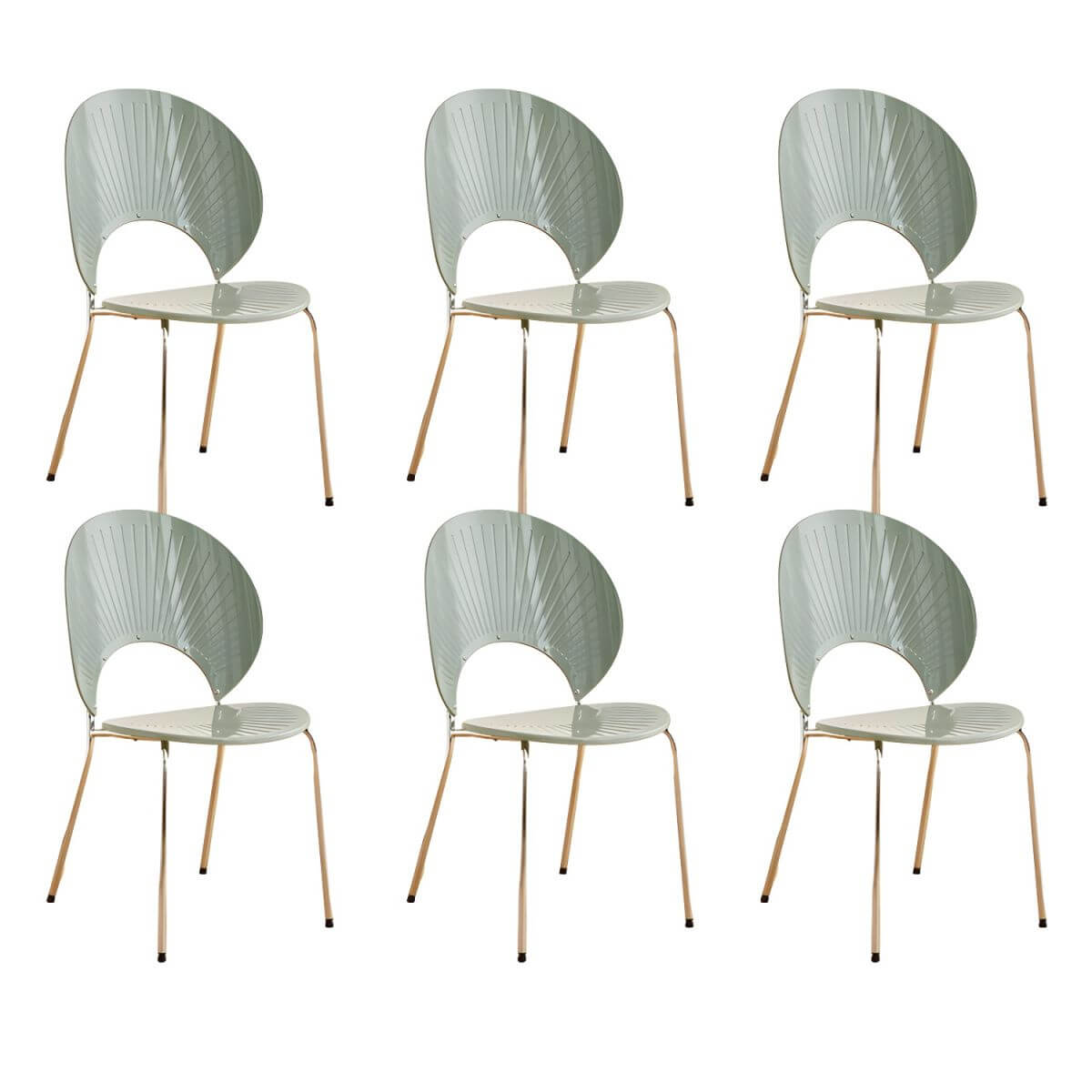 Stackable Scandinavian style dining chair with plastic seat, acrylic back, and silver legs