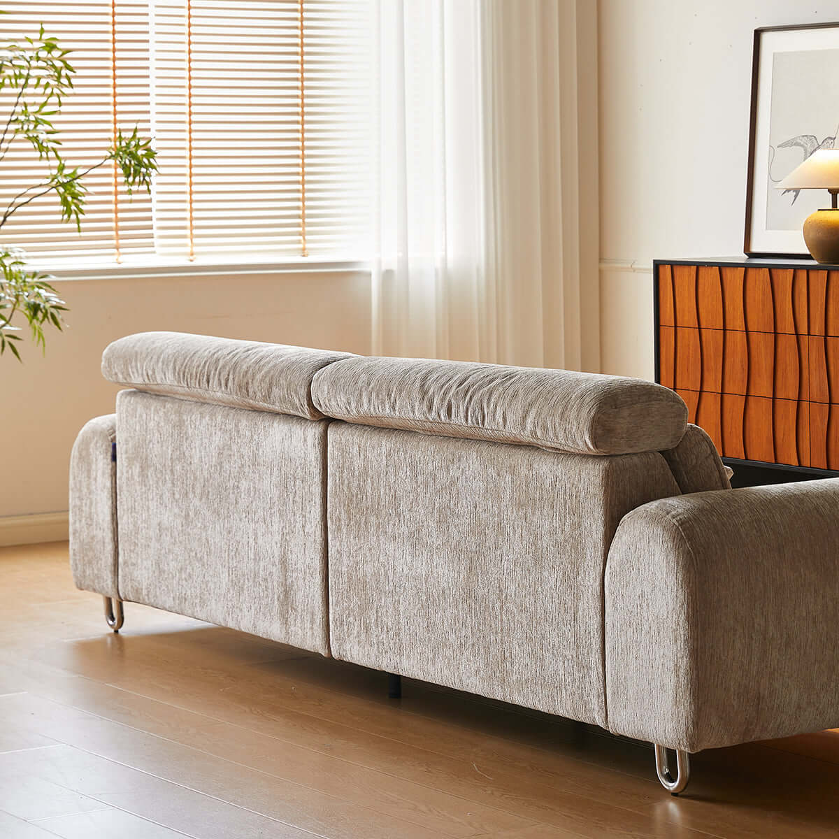 Contemporary chenille lounge sofa featuring a removable couch cover for easy cleaning