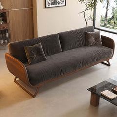 Cocochairs Modern Walnut Solid Wood Straight Sofa – Removable Cushions, Mid-Century 3-Seater Couch for Living Room