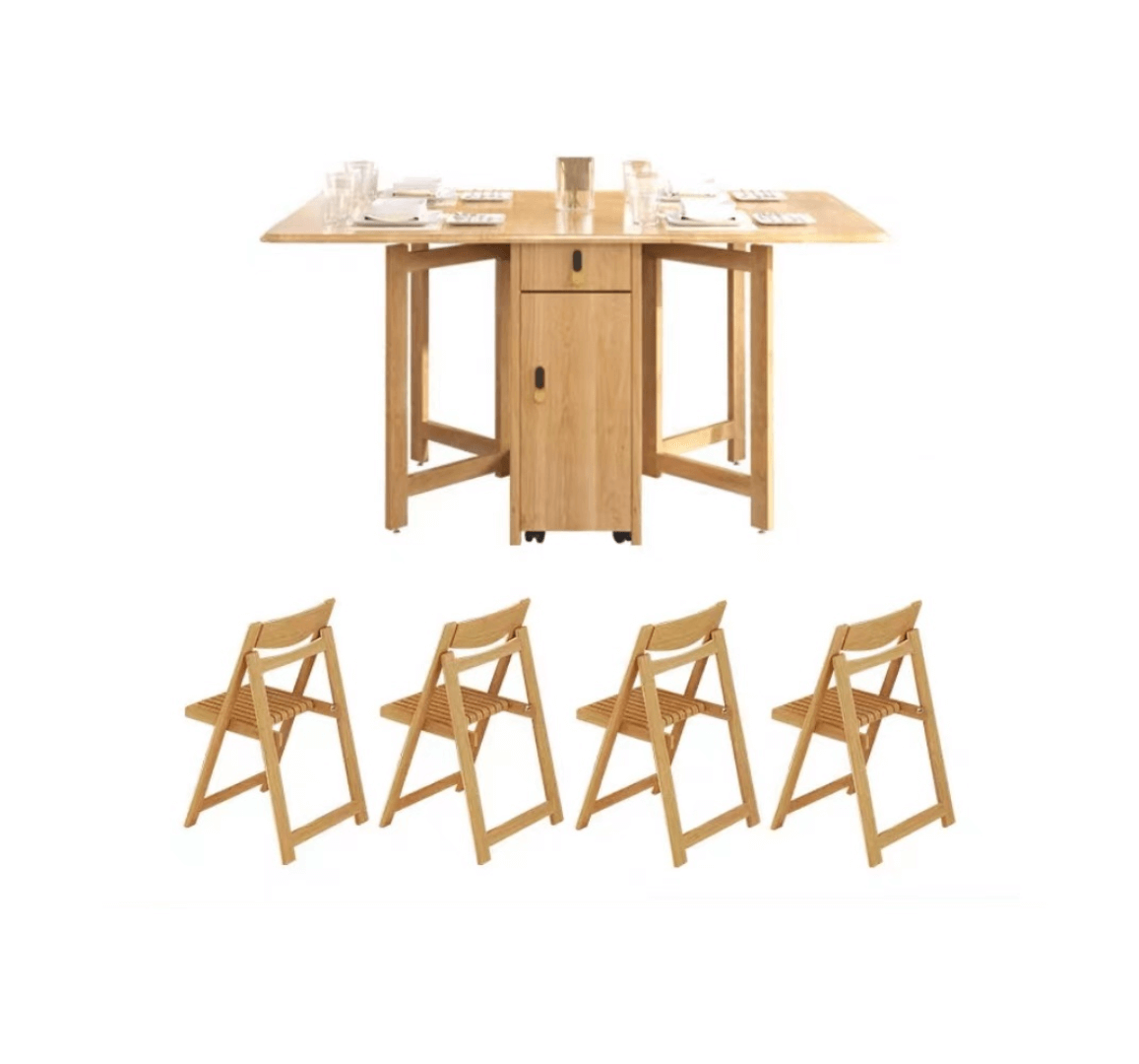 Scandinavian-inspired folding table designed to save space, ideal for family meals and gatherings