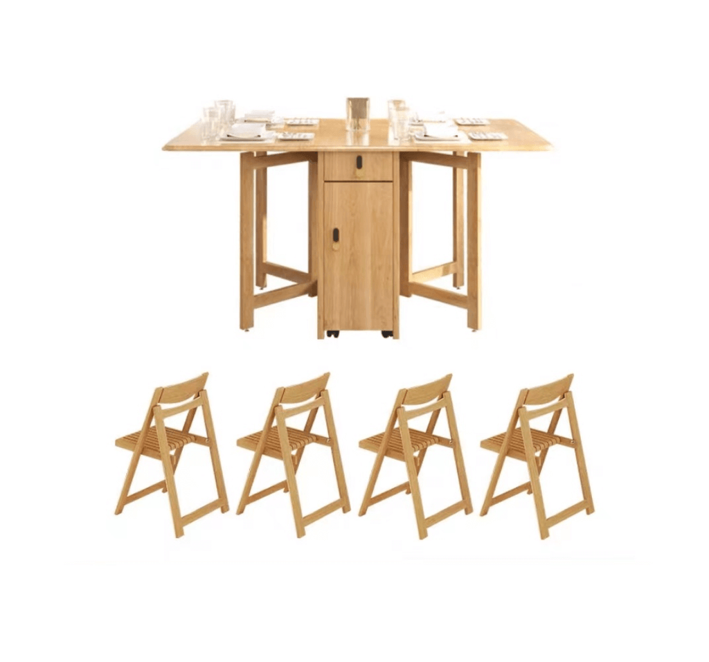 Scandinavian-inspired folding table designed to save space, ideal for family meals and gatherings