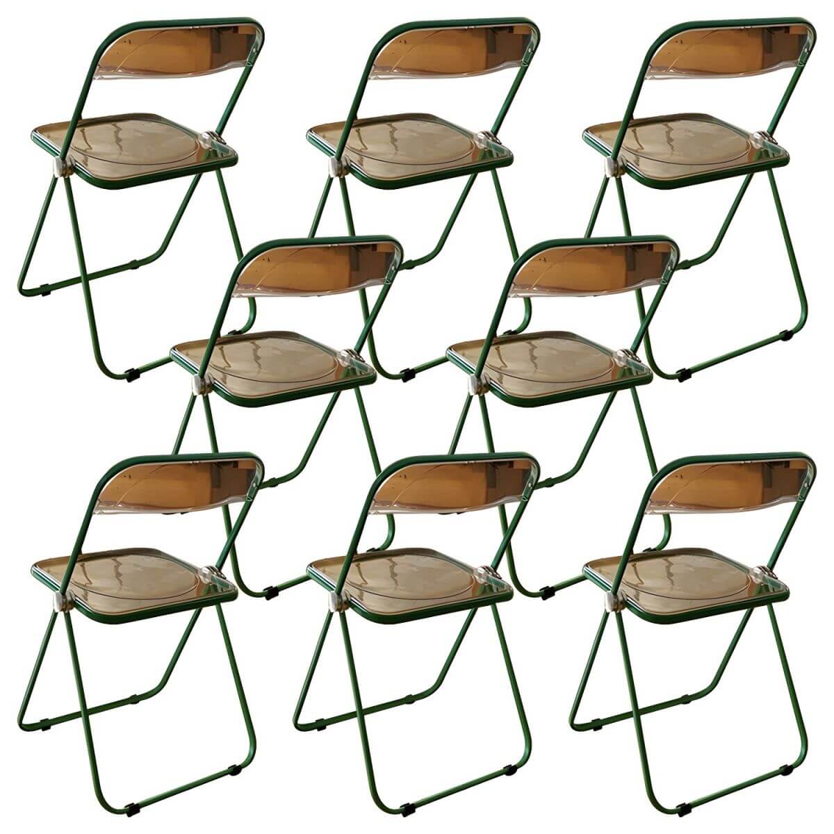 Contemporary acrylic folding armless chair with open back, ideal for dining rooms