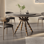 High-End Rotating Round Dining Table in Stylish Gray and Warm Wood Finish