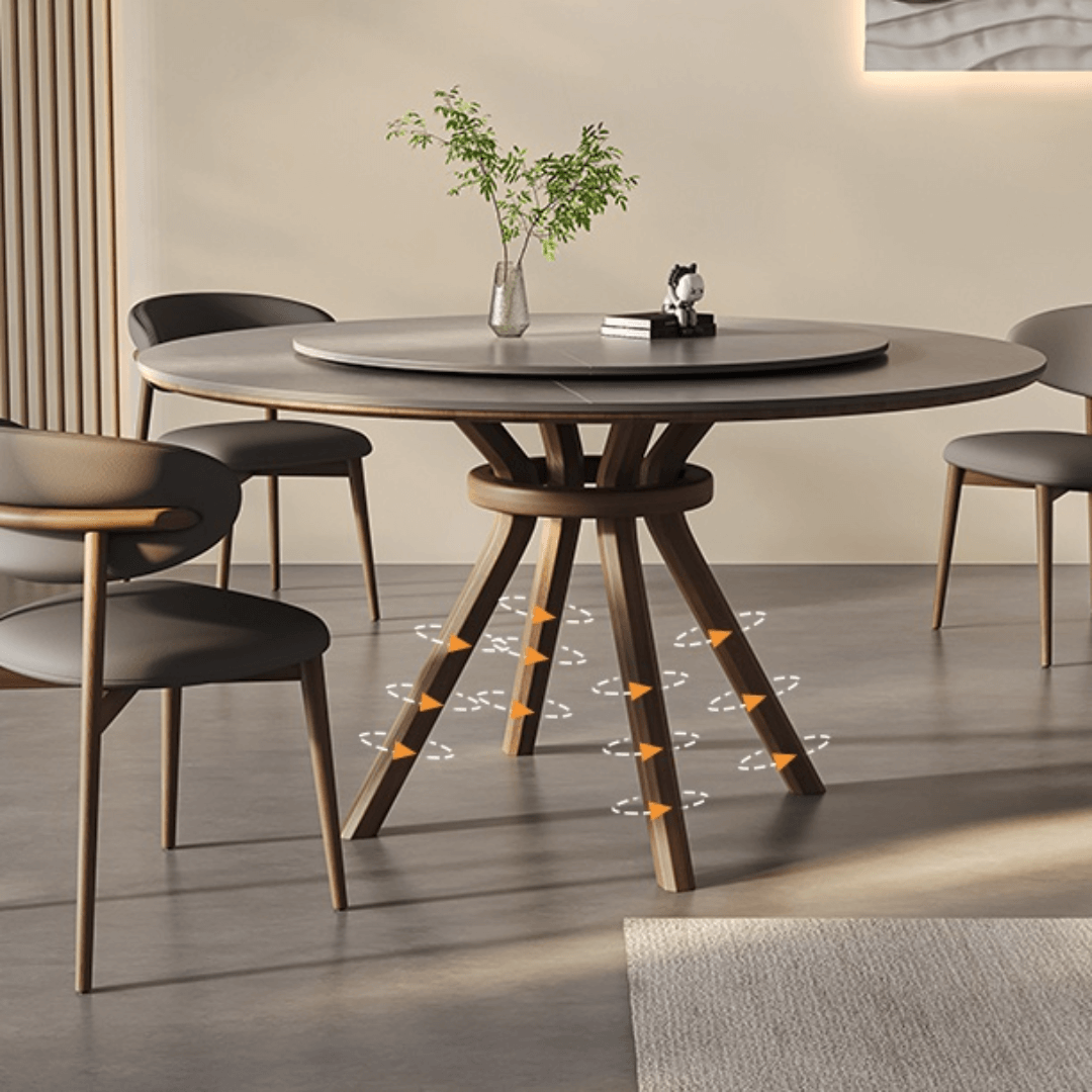 High-End Rotating Round Dining Table in Stylish Gray and Warm Wood Finish