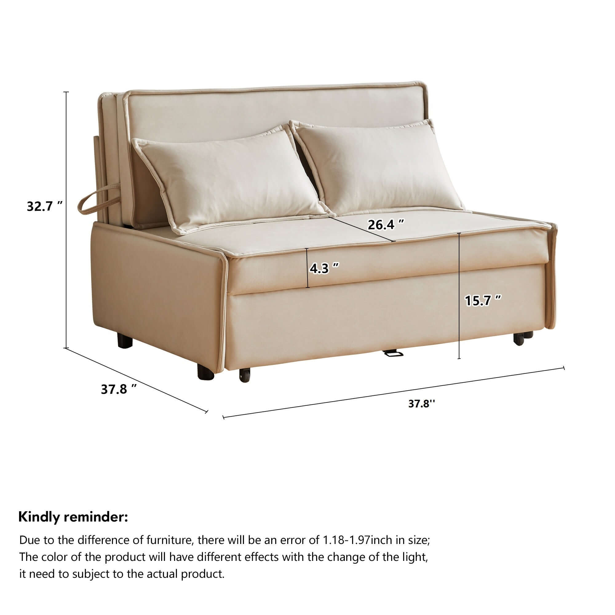 Modern loveseat sleeper sofa bed upholstered with storage compartment for small spaces
