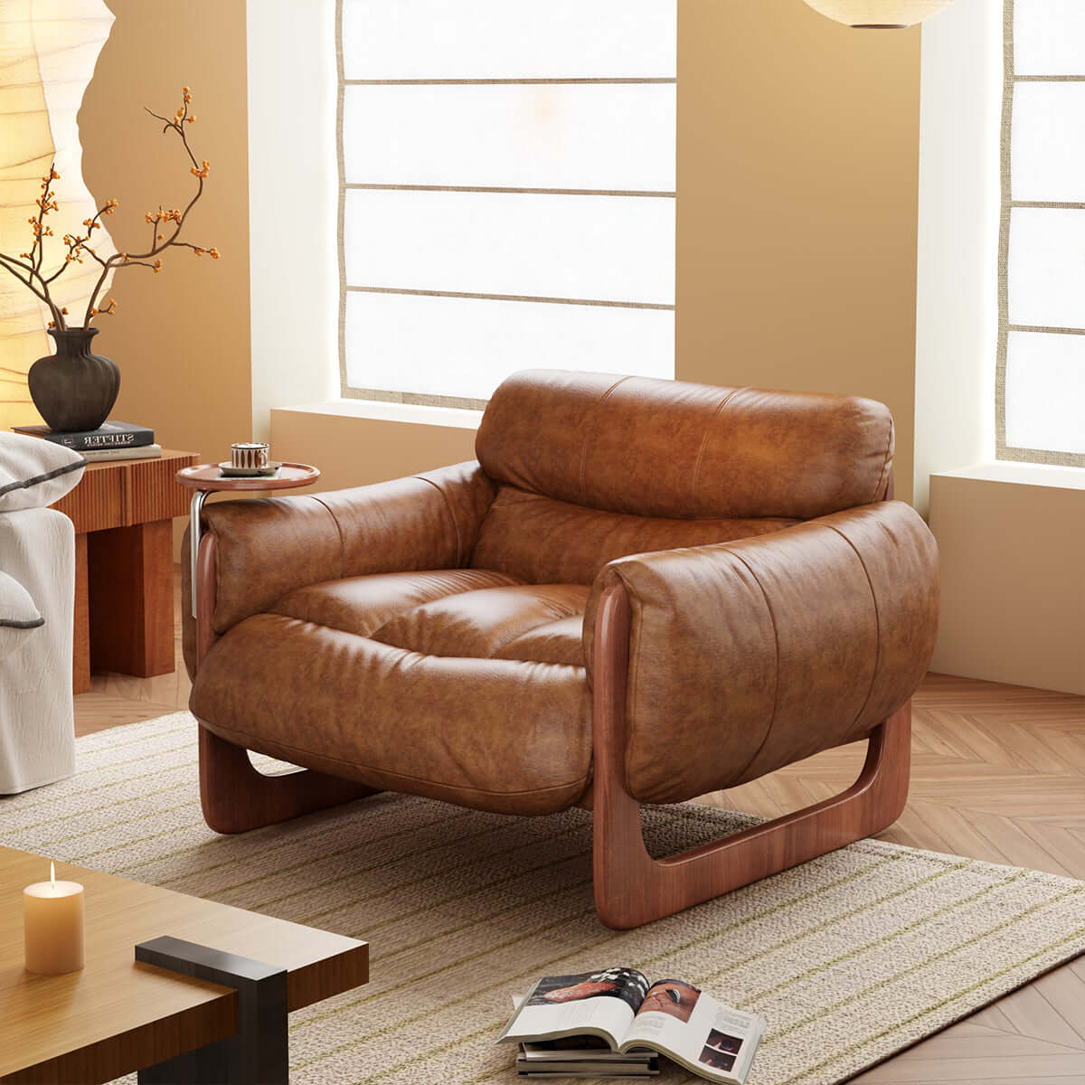 Comfortable single leather leisure sofa available in black and brown colors