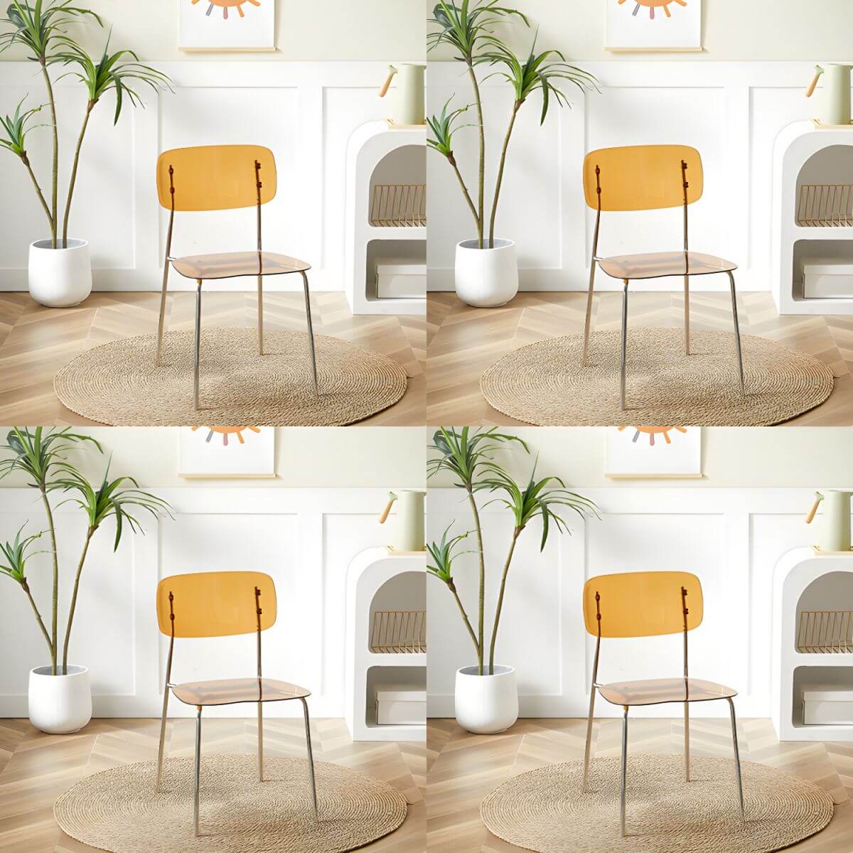 Transparent acrylic dining chair with modern design, perfect for living room and kitchen seating