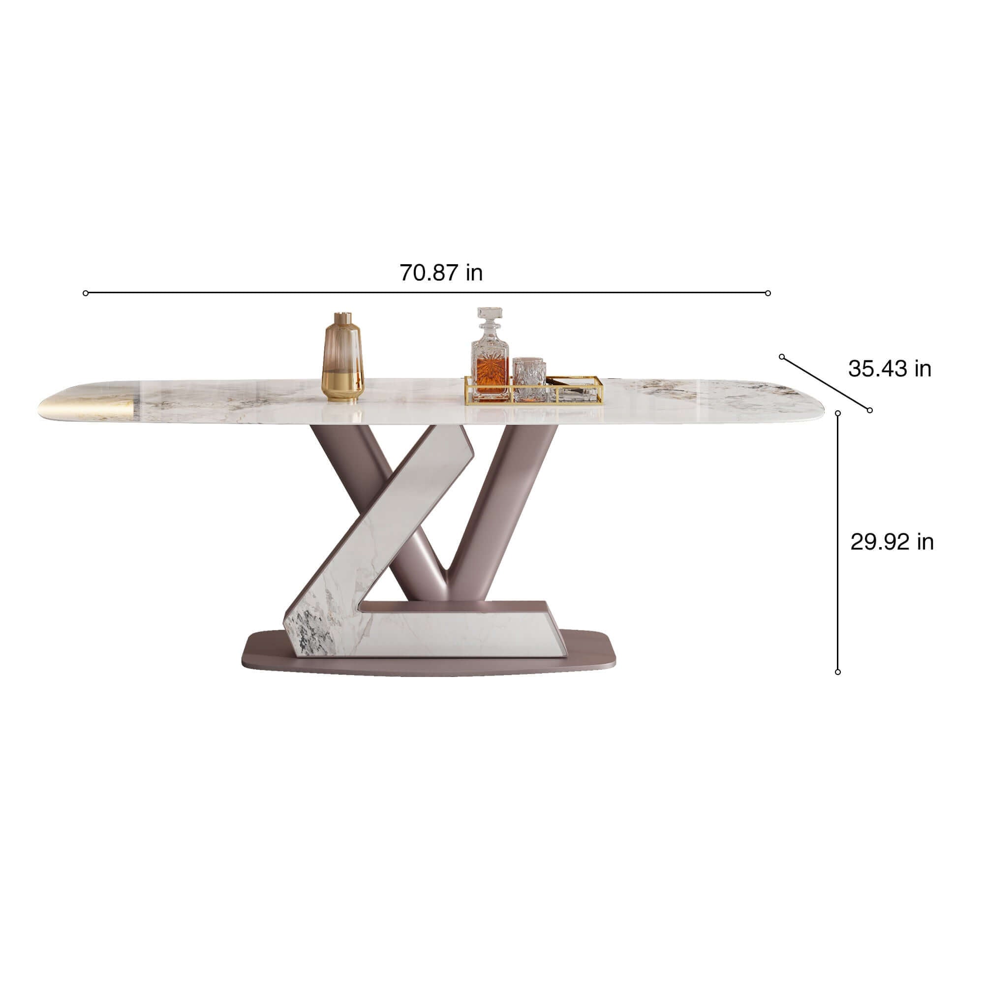 Oval marble dining table with sintered stone tabletop, seating 6 people in light luxury style