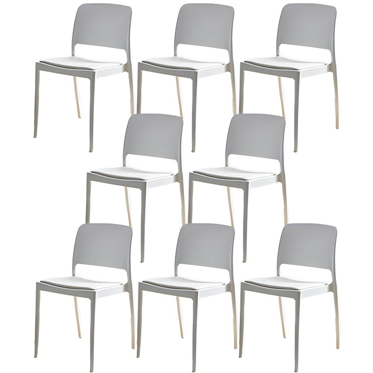 Scandinavian plastic and acrylic dining chair with low backrest and armless design