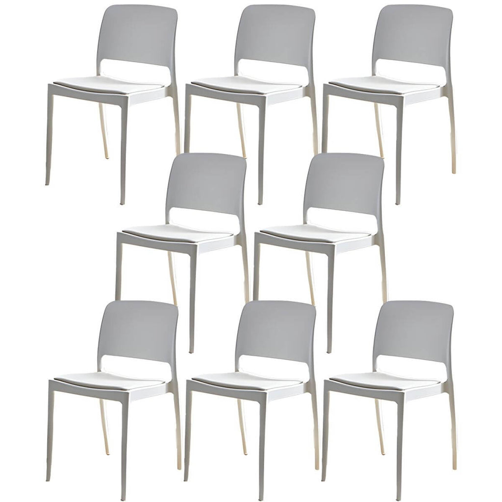 Scandinavian plastic and acrylic dining chair with low backrest and armless design