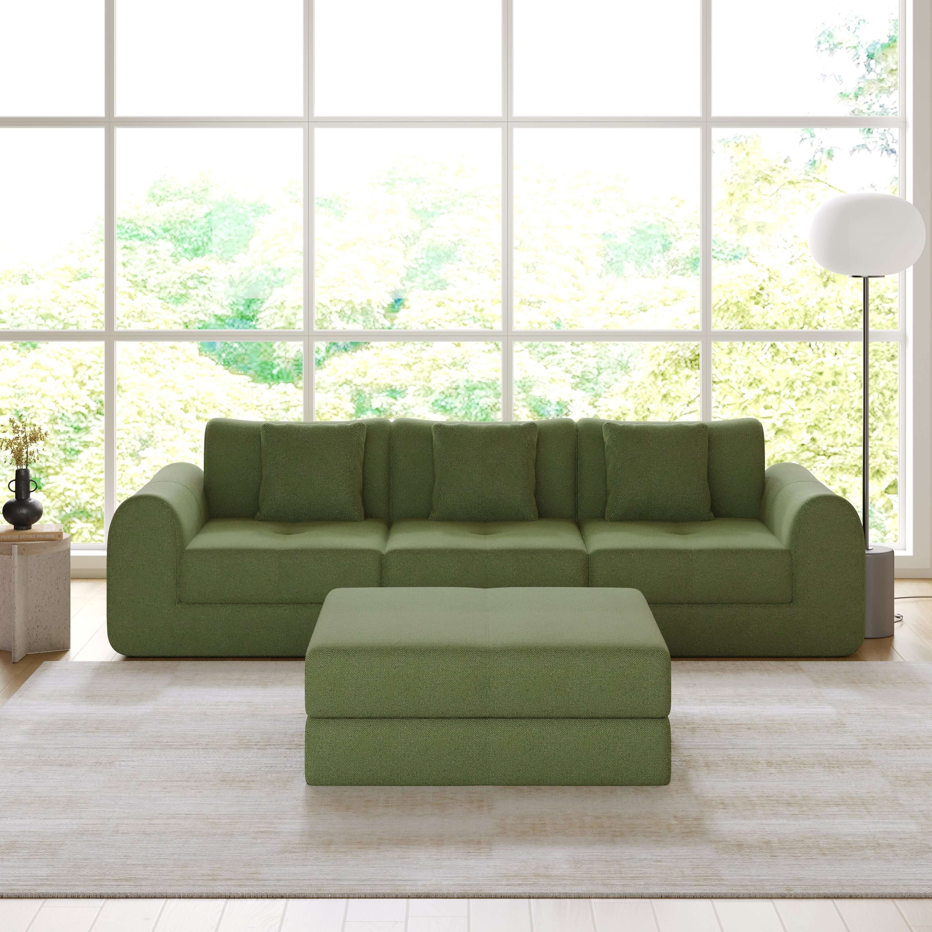Modular convertible sofa bed that can be freely combined for versatile floor seating