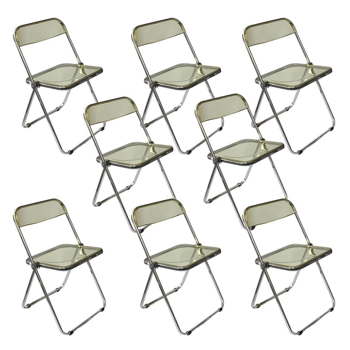 Scandinavian style dining chair with silver metal legs and plastic acrylic seat