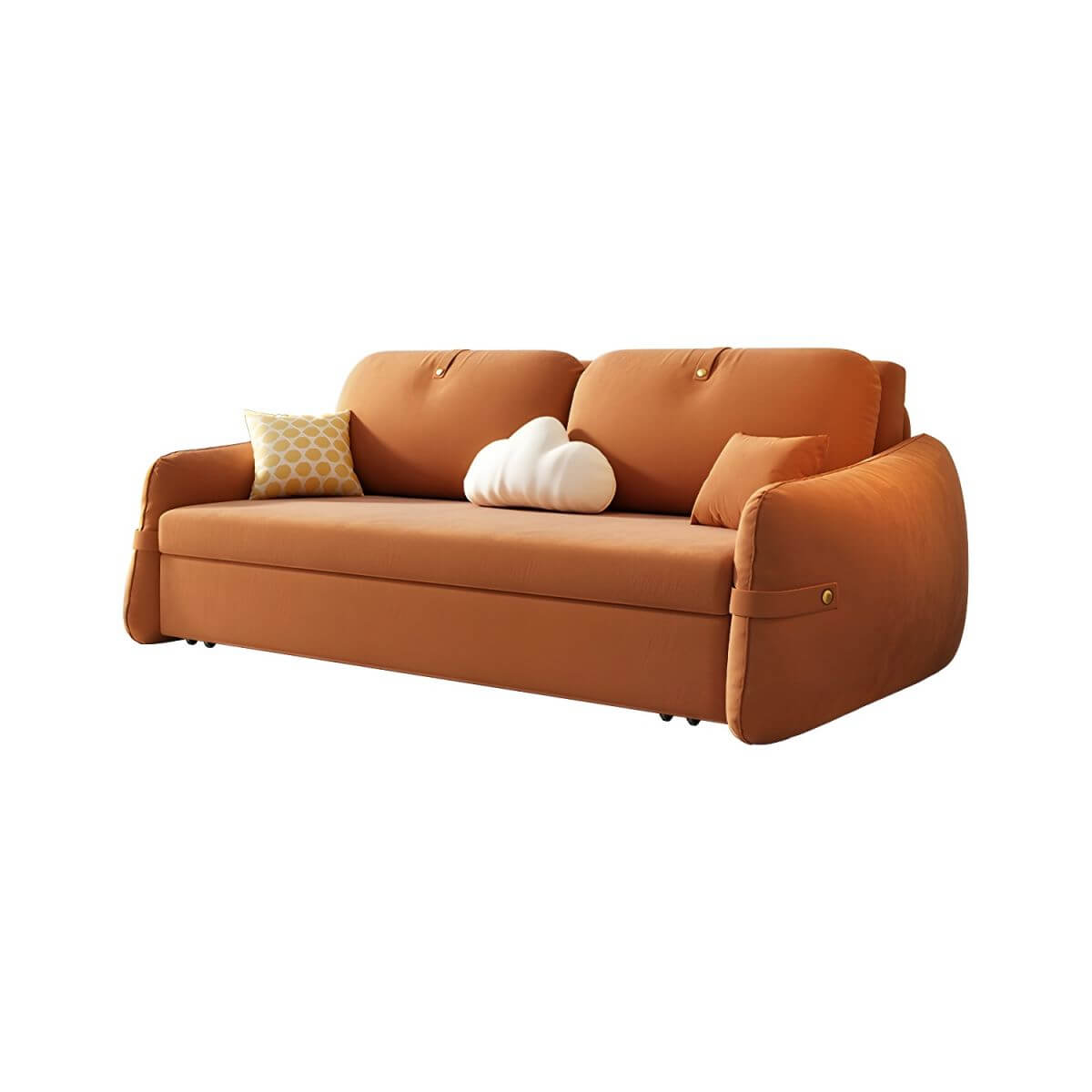 Orange polyester blend sleeper sofa with scratch-resistant surface and detachable mattress futons