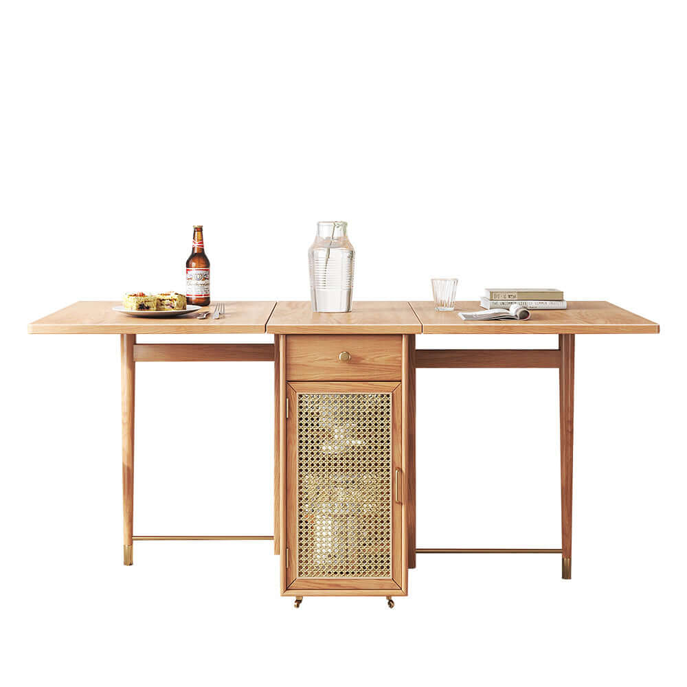 Foldable solid wood dining table and chairs set with built-in storage space for compact living