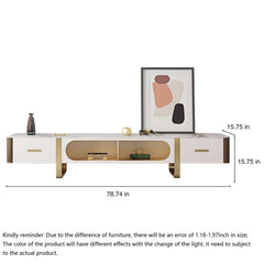 Modern 78.74'' TV Stand Glass Door Media Console with 2 Drawers and Storage Space